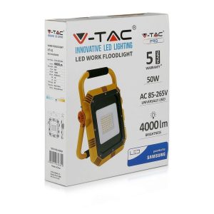 SKU 945 VT-51 V-TAC PRO Faro LED da Cantiere Chip Samsung 50W Colore Giallo e Nero Cavo 3mt 4000K IP44