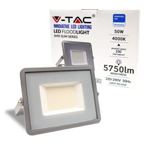 50W 115LM/W  LUCE 4000K SKU 21764  V-TAC PRO Faro LED SMD Chip Samsung  Colore Grigio IP65