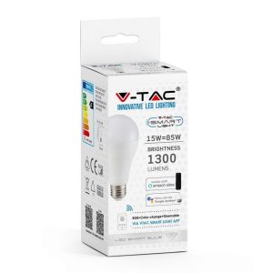 SKU 2753 VT-5117V-TAC Lampadina LED E27 15W A60 Compatibile con Google Home e Amazon Alexa Tramite App V-Tac Smart RGB