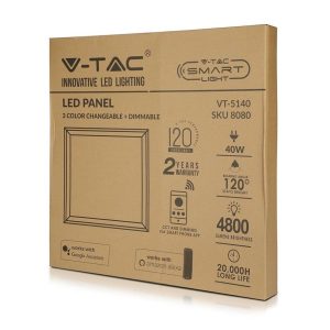SKU 8080 VT-5140 V-TAC Pannello Smart LED 600*600mm 40W 120LM/W 3 in 1 Compatibile con Amazon Alexa e Google Home Dimmerabile