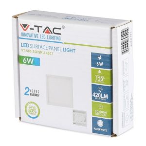 SKU 4908 VT-605SQ V-TAC Pannello LED 6W Montaggio a Plafone Quadrato 4000K