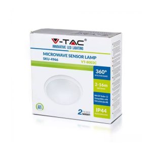 SKU 4966 VT-8002 CV-TAC Plafoniera LED Rotonda con Portalampada E27 (Max 60W) e Sensore di Movimento a Microonde IP44