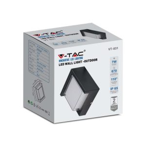 SKU 218610 VT-831 V-TAC Lampada LED da Muro Quadrata 7W con Diffusore Semicoperto Colore Nero 3000K IP65