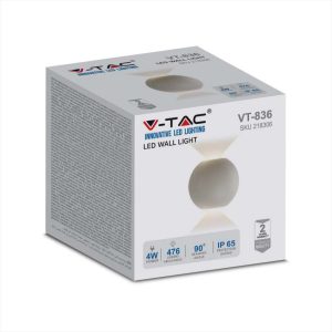 SKU 218305 VT-836 V-TAC Lampada LED da Muro Sferica 4W Doppio Fascio Luminoso Colore Grigio 3000K IP65