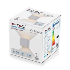 SKU 218528 VT-759-12-WV-TAC Lampada LED da Muro Quadrata 12W 120LMW Colore Bianco Satinato Fascio Luminoso Regolabile 4000K IP65