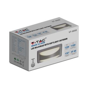 SKU 218245 VT-8058  V-TAC Lampada LED da Muro Rettangolare 12W Colore Grigio 3000K IP65