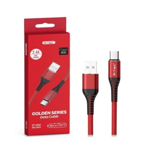 SKU 8634 VT-5361 V-TAC Cavo da USB Tipo-C a USB-A 1m Ricarica Rapida 2.4A Gold Series Cavo Antigroviglio in Corda Colore Rosso