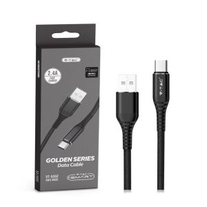 SKU 8632 VT-5362  V-TAC Cavo da USB Tipo-C a USB-A 1m Ricarica Rapida 2.4A Gold Series Cavo Antigroviglio in Corda Colore Nero