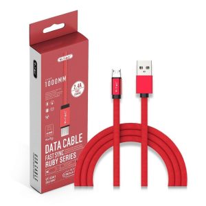 SKU 8497 VT-5341V-TAC Cavo da Micro-USB a USB-A 1m Ricarica Rapida 2.4A Ruby Series Cavo Antigroviglio in Corda Colore Rosso
