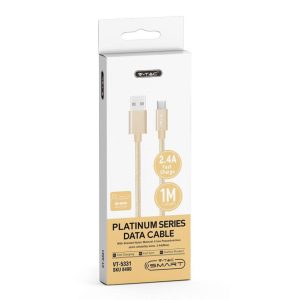 SKU 8490 VT-5331 V-TAC Cavo da Micro-USB a USB-A 1m Ricarica Rapida 2.4A Platinum Series Cavo Antigroviglio in Corda Colore Oro