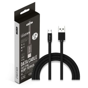 SKU 8494 VT-5341  V-TAC Cavo da Micro-USB a USB-A 1m Ricarica Rapida 2.4A Ruby Series Cavo Antigroviglio in Corda Colore Nero