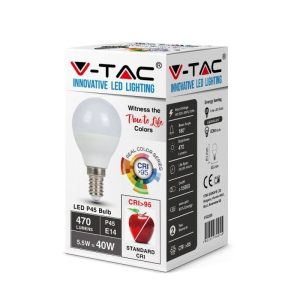 SKU 7490 VT-2236 V-TAC Lampadina LED E14 5,5W P45 6400K CRI95