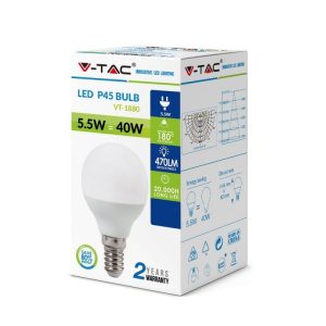 SKU 42521 VT-1880  V-TAC Lampadina LED E14 5,5W P45 6400K
