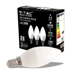 SKU 217265 VT-2076V-TAC Lampadina LED E14 4,5W Candela 6500K (Box 3 Pezzi)