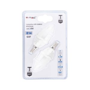 SKU 7293 VT-2106-B  V-TAC Lampadina LED E14 5,5W Candela 6400K (Blister 2 pezzi)
