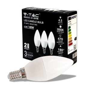SKU 217263 VT-2076V-TAC Lampadina LED E14 4,5W Candela 3000K (Box 3 Pezzi)