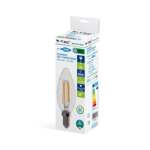 SKU 4307 VT-1985  V-TAC Lampadina LED E14 4W Candela Tortiglione Filmento 2700K