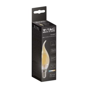 SKU 217114 LUCE 2200K CALDA  VT-1949 V-TAC Lampadina LED E14 4W Candela a Fiamma Filamento Ambrato