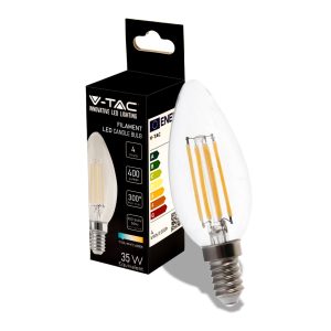 SKU 214413 LUCE 40000K NATURALE VT-1986  V-TAC Lampadina LED E14 4W Candela Filamento