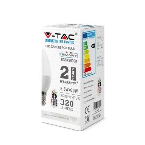 SKU 2770 LUCE RGB + 4000K VT-2214  V-TAC Lampadina LED E14 3,5W a Candela con Telecomando