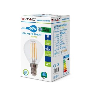 SKU 4425 LUCE 4000K   V-TAC Lampadina LED E14 4W P45 Filamento