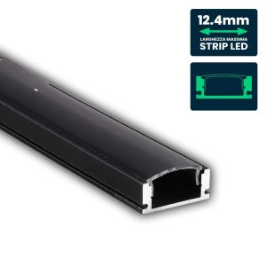 NERO Profilo Lineare per Strip LED fino a 12.4mm, Alluminio  con Copertura Nera Opaca 2000x17.4x7mm