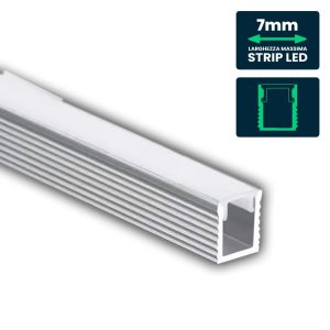 Profilo 2000x7.8x9mm  Lineare per Strip LED fino a 7mm, Alluminio Silver con Copertura Opaca