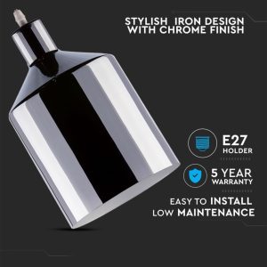 SKU 3705 VT-8175-CH  V-TAC Lampadario LED a Cilindro in Metallo con Portalampada E27 (Max 60W) Colore Cromato a Specchio