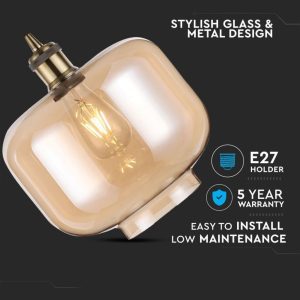 SKU 3740 VT-7320 V-TAC Lampadario LED in Vetro con Portalampada E27 Colore Ambrato