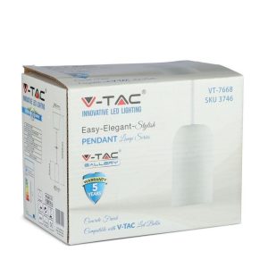 SKU 3746 VT-7668-W  V-TAC Lampadario LED a Cilindro in Calcestruzzo con Portalampada E27 (Max 60W) Colore Bianco