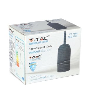 SKU 3747 VT-7668-BK V-TAC Lampadario LED a Cilindro in Calcestruzzo con Portalampada E27 (Max 60W) Colore Nero