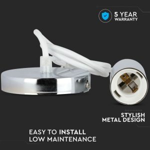 SKU 3755 VT-7338-W  V-TAC Lampadario LED a Cilindro in Metallo con Portalampada E27 (Max 60W) Colore Cromato e Cavo Bianco