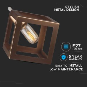 SKU 3833 VT-7161-CG V-TAC Lampadario LED a Cubo in Metallo con Portalampada E27 (Max 60W) Colore Oro Champagne