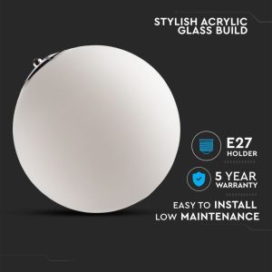SKU 3839 VT-7251 V-TAC Lampadario LED a Sfera in Metallo e vetro con Portalampada E27 (Max 60W) Colore Bianco e Attacco Cromato