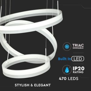 SKU 213989 VT-82-3D  V-TAC Lampadario LED a Sospensione con 3 Cerchi 92W in Metallo Colore Bianco 3000K Triac Dimmerabile