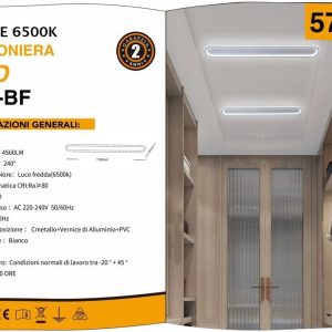 PLAFONIERA LUCE 6500K BIANCO FREDDO  LINEARE 57W LUMEN 4560