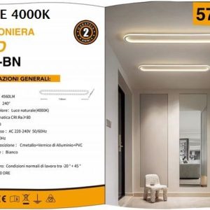 PLAFONIERA LUCE 4000K BIANCO FREDDO LINEARE 57W LUMEN 4560