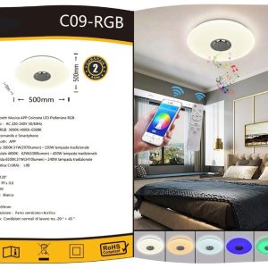 Plafoniera LED da Soffitto Cielo Stelalto 62W Ø50cm Smart RGB Cassa Bluetooth Speaker APP