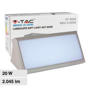 SKU 218236  CALDA  3000K V-TAC Lampada LED da Muro Angolare 20W Colore Grigio  IP65