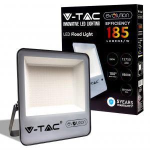 SKU 20454 100w luce 6500k  bianca 185LM/W  VT-100185 V-TAC PRO Faro LED Chip Samsung  Colore Nero IP65