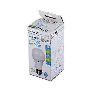 SKU 4459 VT-2016  V-TAC Lampadina LED E27 9W A60 con Sensore Crepuscolare 2700K