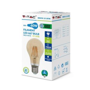 SKU 4472 VT-1958 V-TAC Lampadina LED E27 8W A67 Filamento Ambrato 2200K