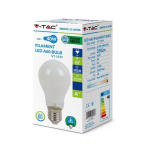 SKU 4491 VT-1939 -TAC Lampadina LED E27 4W 100LM/W A60 Filamento Bianco 6400K
