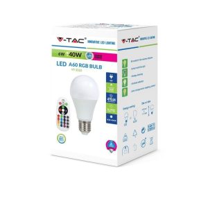 SKU 7121 VT-2022  V-TAC Lampadina LED E27 6W A60 RGB+W con Telecomando 3000K