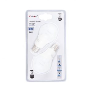 SKU 7290 VT-2129-B V-TAC Lampadina LED E27 9W A60 3 Step Dimmerabile 6400K (Blister 2 Pezzi)