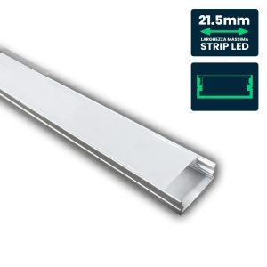 Profilo  2000x23.5x9.8mm Lineare per Strip LED fino a 21.5mm, Alluminio Silver con Copertura Opaca