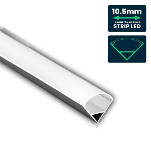 SILVER Profilo Angolare per Strip LED fino a 10.5mm, Alluminio  con Copertura Opaca 2000x15.8x15.8mm