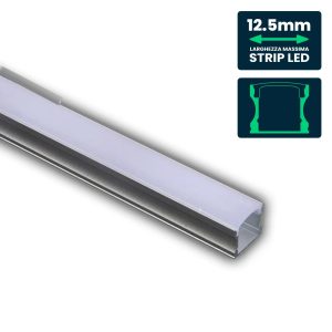 rofilo in Alluminio Colore Silver per Strip LED (Max l: 12,5mm) Copertura Satinata 2000 x 17,2 x 14,4mm