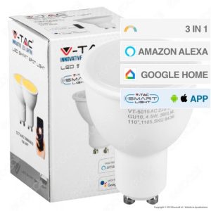 SKU 8436  V-TAC Faretto LED GU10 4,5W Compatibile con Google Home e Amazon Alexa Tramite App V-Tac Smart 3 in 1 Dimmerabile