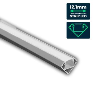 Silver 2000x19x19mm fino a 12.1mm Profilo Angolare per Strip LED f, Alluminio  con Copertura Opaca